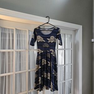 LuLaRoe Nicole Blue and Black Floral Midi Dress